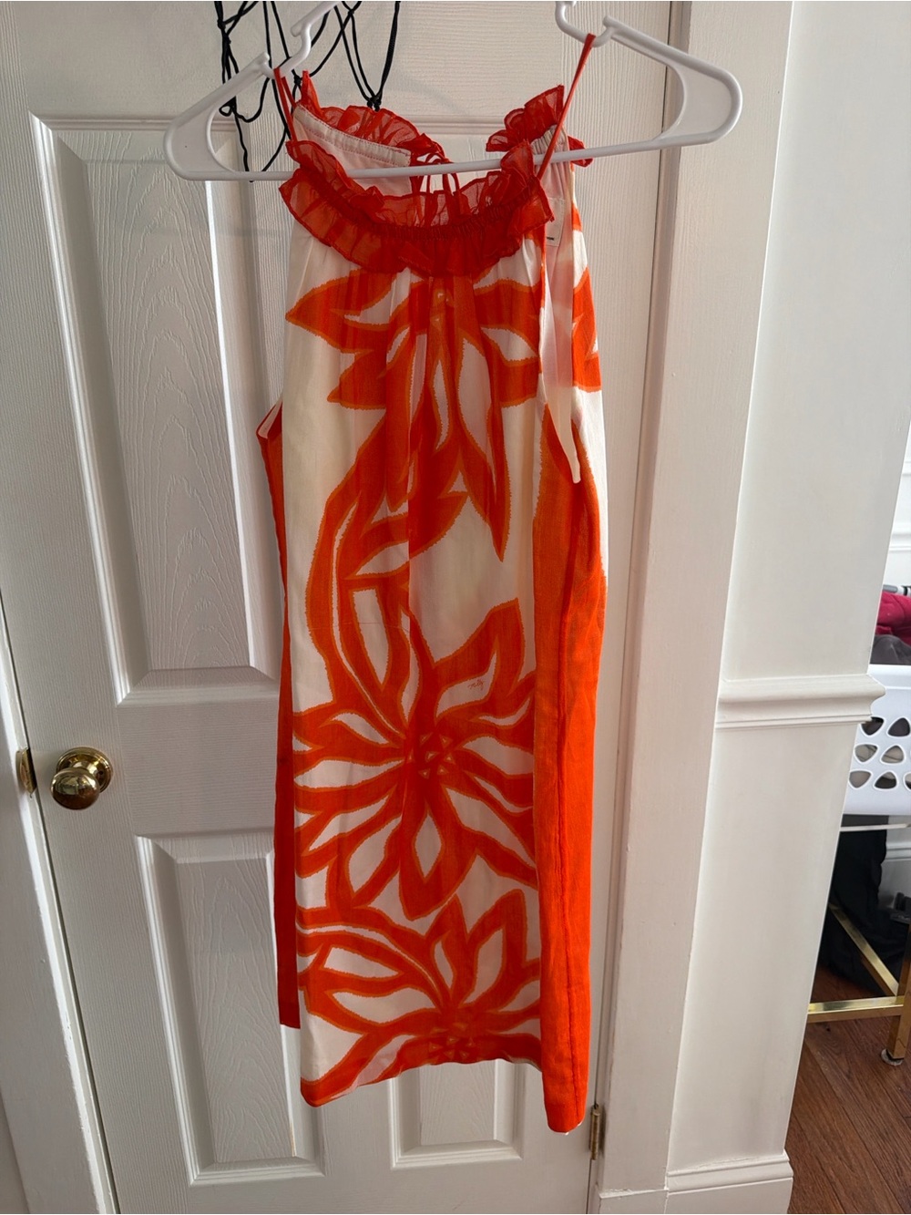 Orange Floral Print Halter Slip Dress - Women